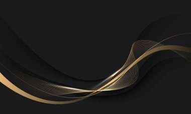 Soyut altın kurdele dalga eğrisi siyah kağıt kesimi gölge tarzı modern lüks arka plan çizimi.
