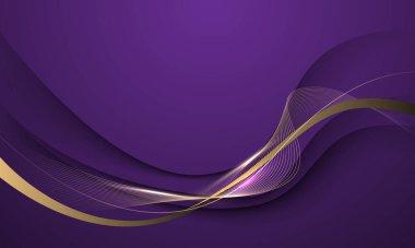 Soyut altın kurdele dalga eğrisi mor kağıt kesim gölge tarzı modern lüks arka plan çizimi.
