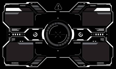 HUD bilim kurgu arayüzü beyaz dairesel geometrik tasarım siyah vektör üzerinde yaratıcı teknoloji görüntüsü