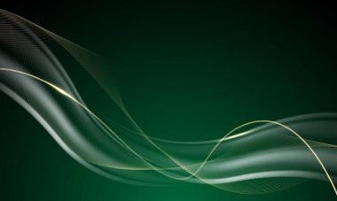 Soyut altın parıltılı dalga yeşil tasarım modern arka plan illüstrasyonunda lüks.