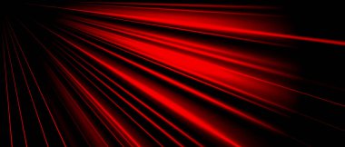 Siyah teknoloji veri arkaplan illüstrasyonunda soyut kırmızı ışık hızlı hız çizgileri yakınlaştırma hareketi dinamiği.