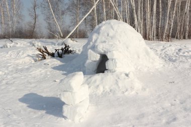 Bir kış glade üzerinde bir Eskimo duran inşaat kar