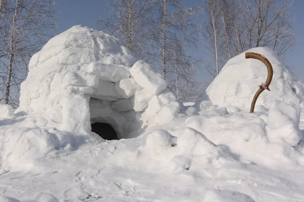 Śnieg budowa igloo stojący na Polanie zima — Zdjęcie stockowe