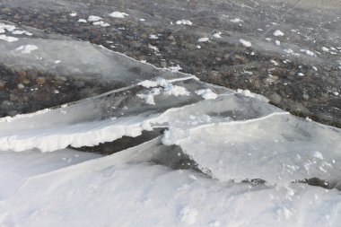 Donmuş nehrin doğal bir adam bir buz yüzeye çatlamak
