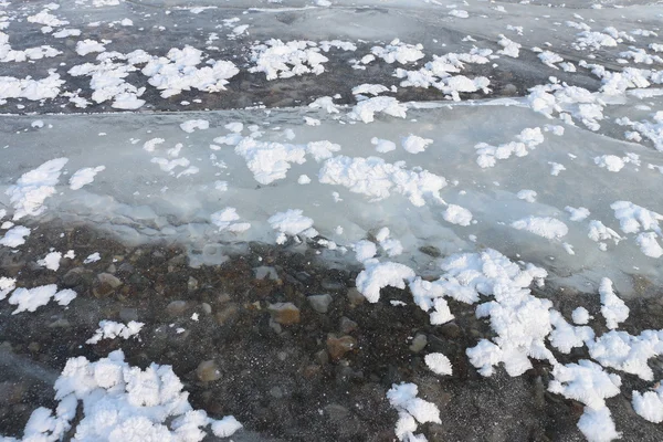 Crepe su una superficie di ghiaccio del fiume, uno sfondo naturale — Foto Stock