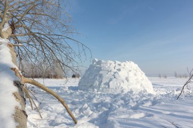Kışın kar glade Igloo bir inşaat 