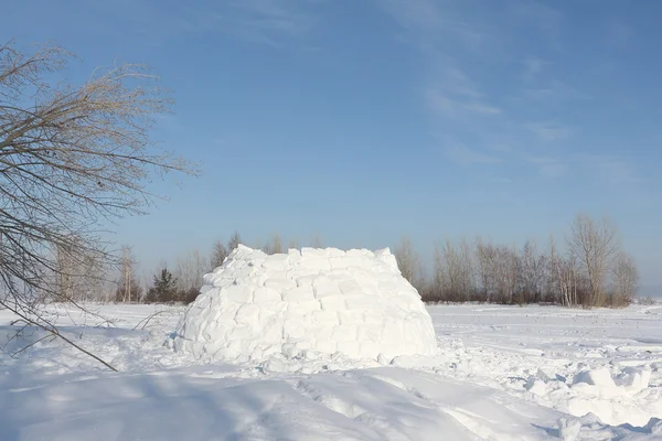 Construcción de un iglú en un claro de nieve en el invierno — Foto de Stock