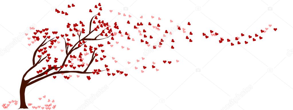 Flat Art Abstract Vector Illustration on Isolated White Background. Red heart tree waver. Tree of love. Valentine's Day concept.