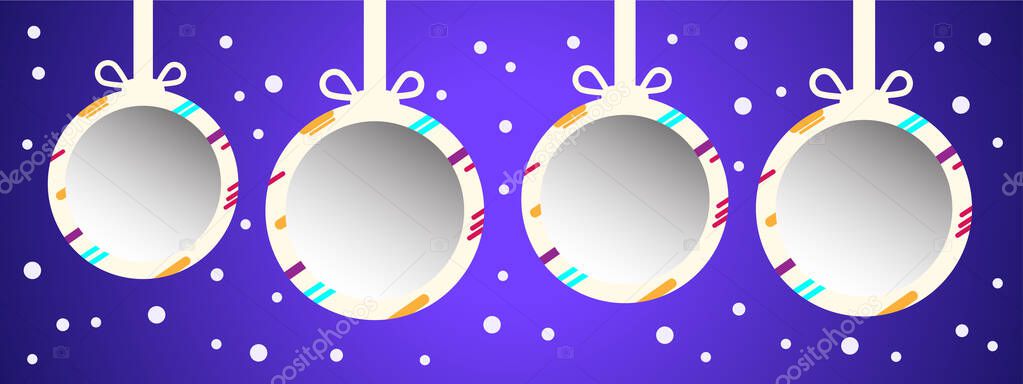 Paper Frame Christmas ball on dark blue background. Snow flack on background. Vector Illustration abstract background. Flat Art. Merry Christmas and Happy New Year concept. For banner etc.