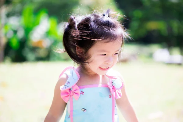 Happy Cute Girl Wearing Mint Green Shirt Smile Sweet Children — Stock Photo, Image