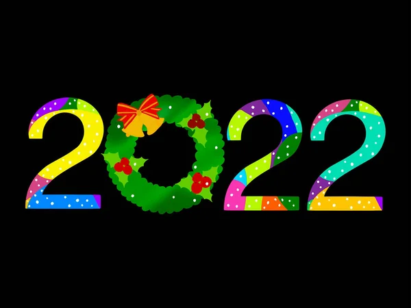 新年とメリークリスマス2022 抽象的なイラストの背景 リースは2022年の数字0を表すために使用されます フィギュアやリースの雪 孤立した黒の背景 — ストック写真