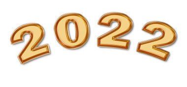 Metalik 2022 beyaz zemin üzerinde altın yazı. Mutlu yıllar konsepti. 3B Görüntü.