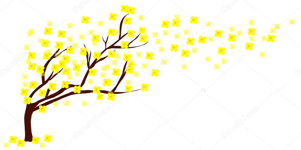 Tree beautiful yellow flower on spring time concept. Isolated white background. Vector Illustration abstract design. EPS10.
