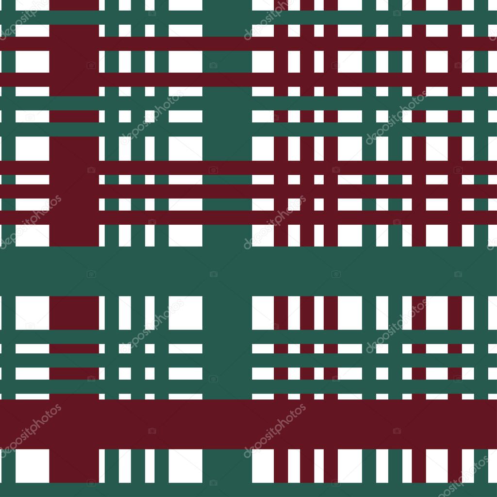 Seamlessly stripes repeats Christmas tiling checkered pattern with dark red and green and white background. Illustration abstract art design. Vector EPS10.
