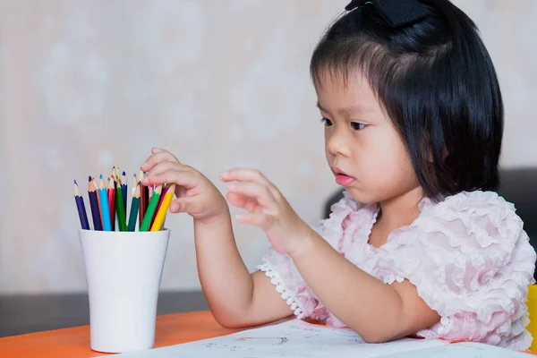 Schoolgirl Picking Paint Homework Cute Kid Age Years Old — 스톡 사진