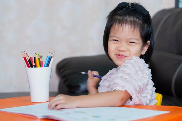 Pupil Girl Sweet Smiling Looking Camera Happy Student Learning Home — 스톡 사진