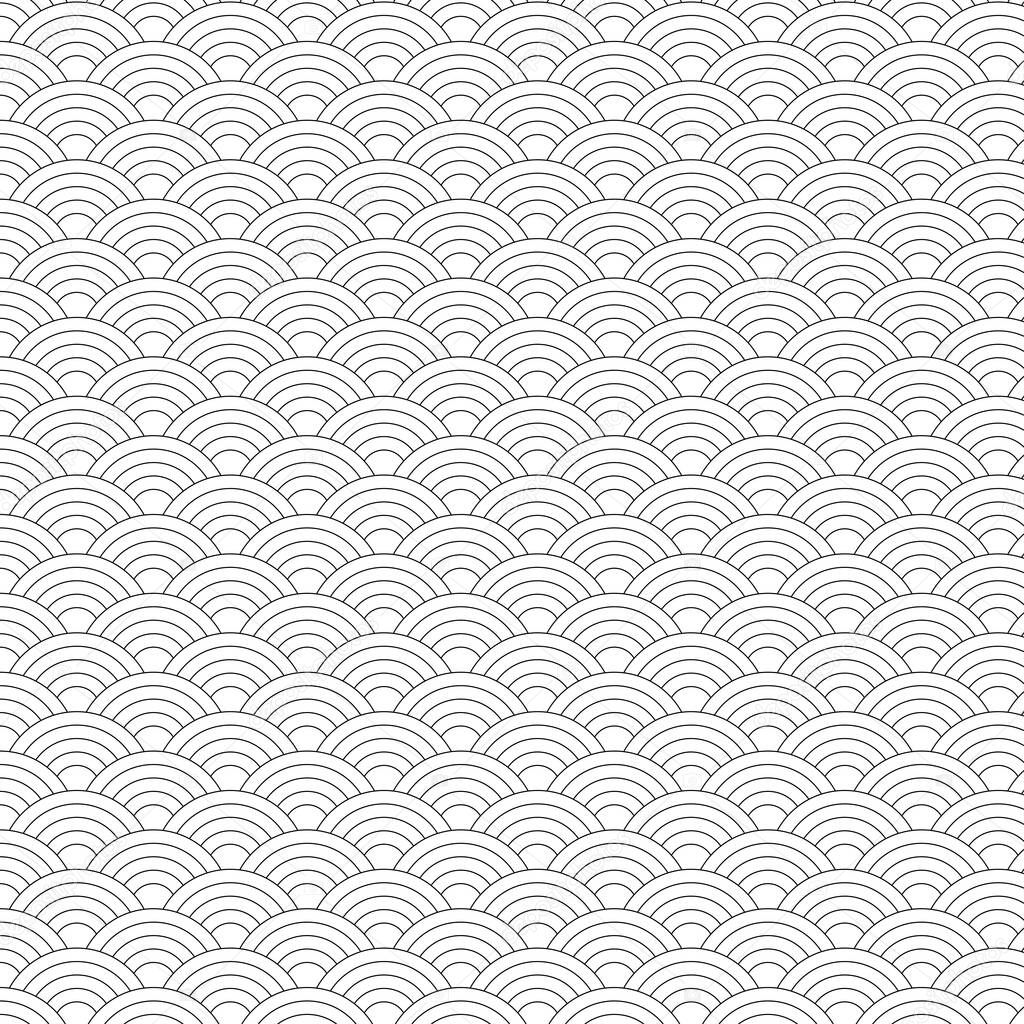 Seamless pattern black and white wave Japanese style. Illustration abstract background. Vector EPS10.