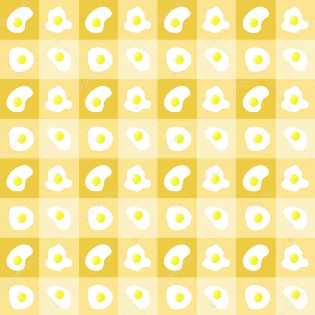 Seamless pattern yellow Fried Egg in checkered. Illustration abstract design. Vector EPS10.