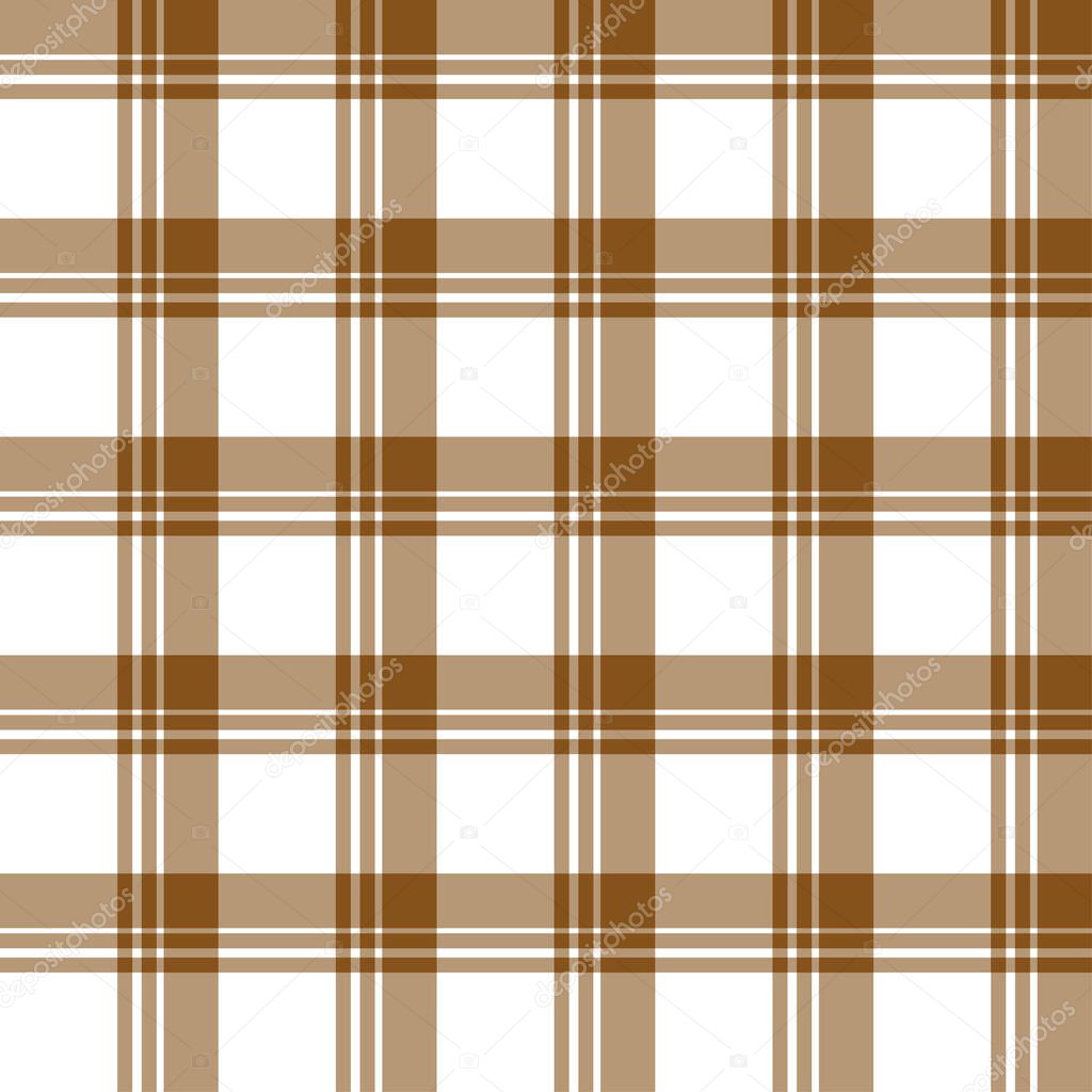 Classic Brown Plaid Seamless Repeating checkered Patterns. On White Background. Illustration Abstract art design. For decorating, wallpaper, wrapping paper, fabric, backdrop and etc. Vector EPS10.
