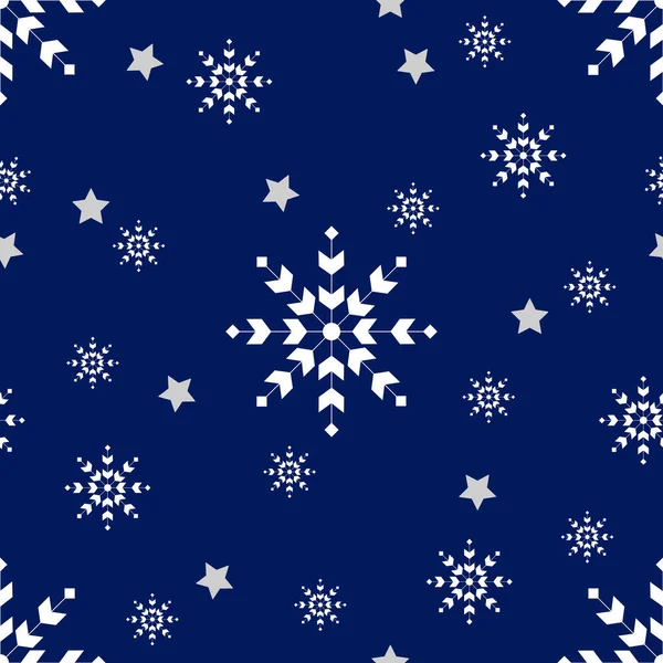 Seamless Pattern Dark Blue Background Snowflake Gray Star Happy New — Stock Vector