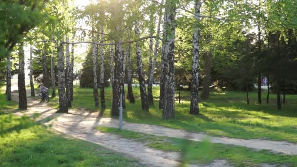 Kind rijdt een fiets naar Park — Stockvideo