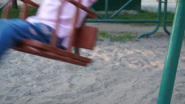 Child Rides a Bicycle to Park — Stock Video