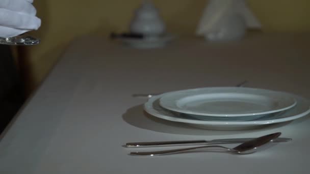Σερβιτόρος ρύθμιση επίσημο δείπνο πίνακα — Αρχείο Βίντεο