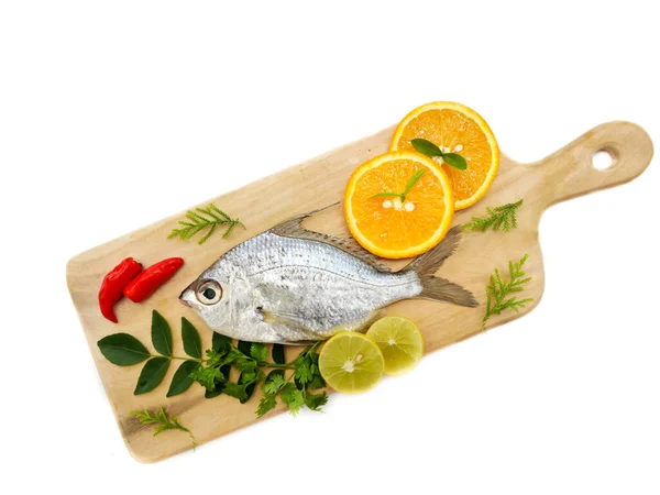 Gerres Fish Gerres Filamentosus Whipfin Silver Biddy Fish Decorated Curry — Stock Photo, Image