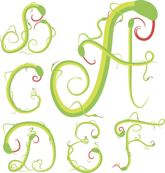 Alphabet serpent vecteur vert — Image vectorielle