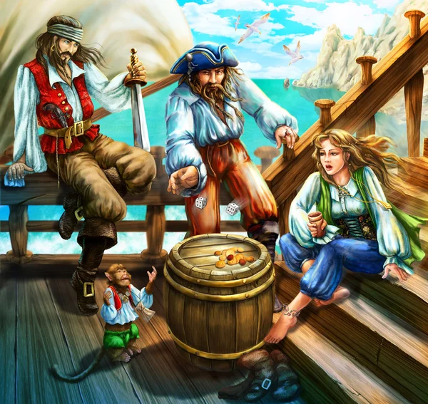 Illustration. Pirates play dice — Stock Photo, Image