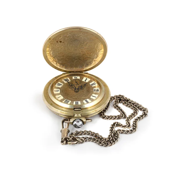 Vintage fickur med öppna locket och kedja. Vit bakgrund. — Stockfoto