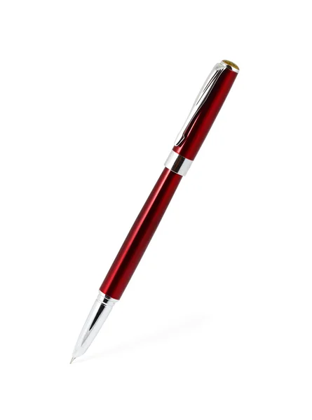 Bright red and silver fountain pen. White background. — Stock Photo, Image