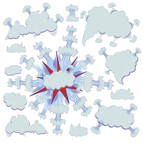 Elementos Divertidos Superhéroes Dibujos Animados Diferentes Nubes Para Hablar — Vector de stock