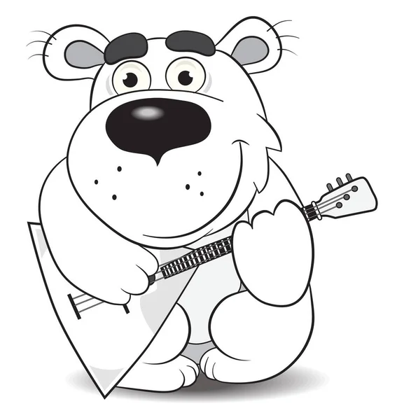 Divertido Oso Jugando Balalaika Blanco Negro — Vector de stock