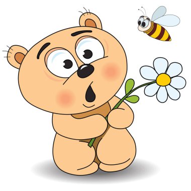 Çiçekli ve arılı şirin bir ayı.