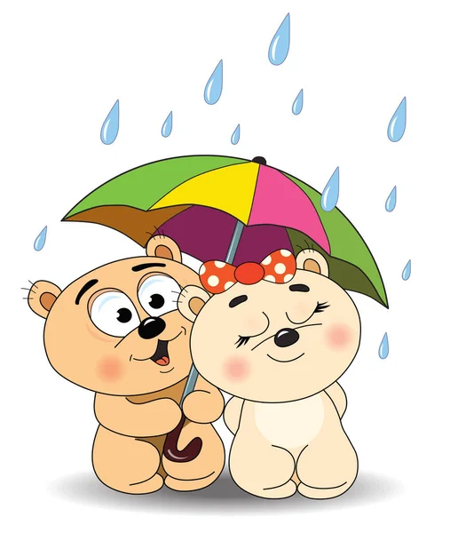 Bear Boy Girl Umbrella — Stock Vector