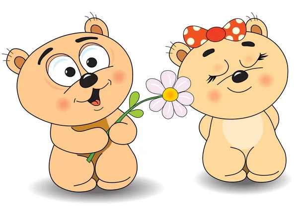 Bear Gives Girl Flower — Stock Vector