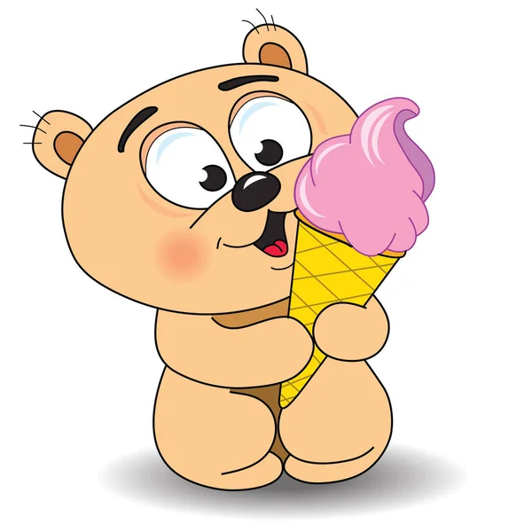 Feliz Oso Con Helado Color — Vector de stock