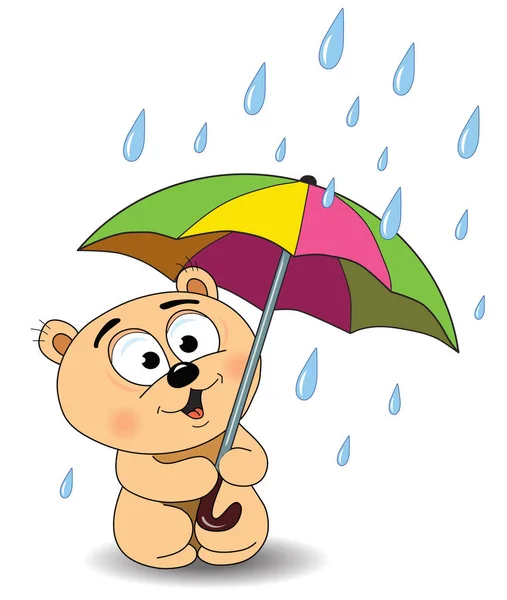 Divertido Oso Con Paraguas Color Lluvia — Vector de stock