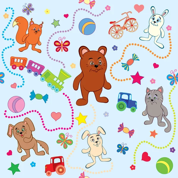 おもちゃと動物のパターン — ストックベクタ
