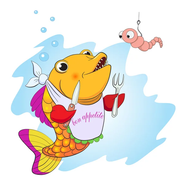 Cartoon poisson manger ver — Image vectorielle