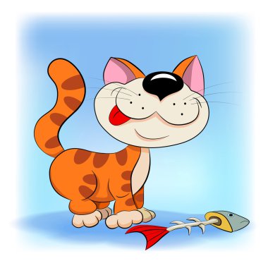 Cat with fish clipart