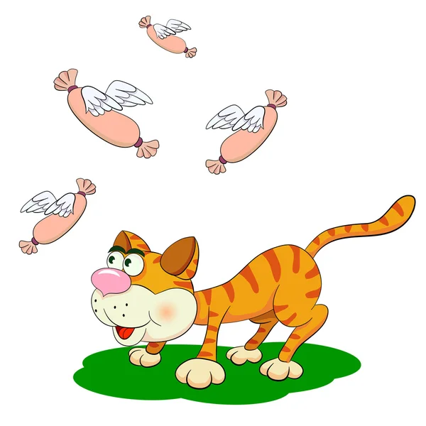 Cartoon kat met worst — Stockvector