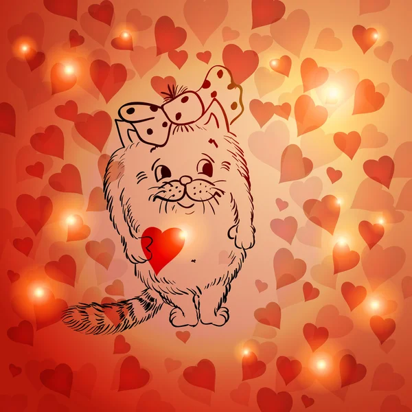 Cartoon-Katze mit Herz — Stockvektor