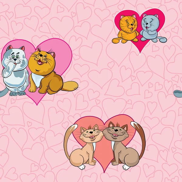 Felices gatos con corazones — Vector de stock