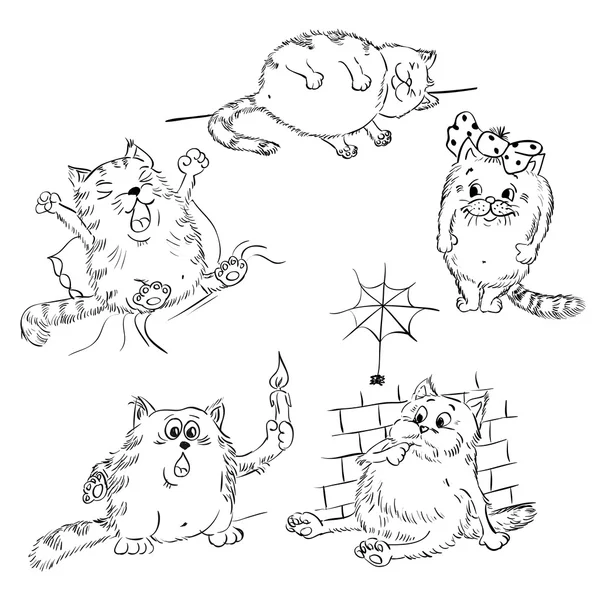 Bosquejo dibujos animados lindos gatos — Vector de stock