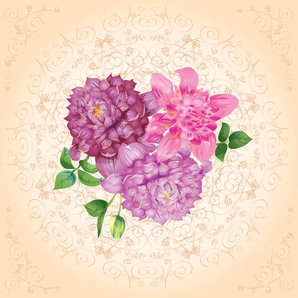 Три ярких цветка на салфетке — стоковый вектор