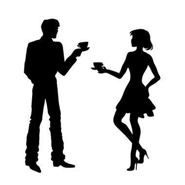 Man and woman with coffee or tea clipart