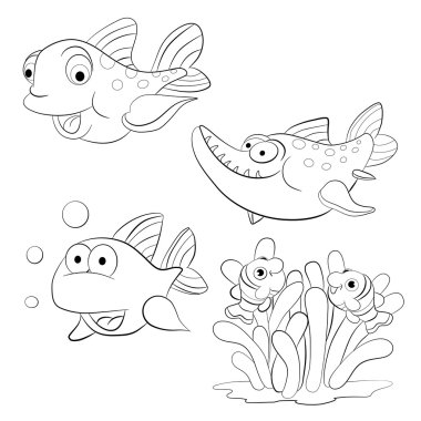 Çizgi film seti balıklar.