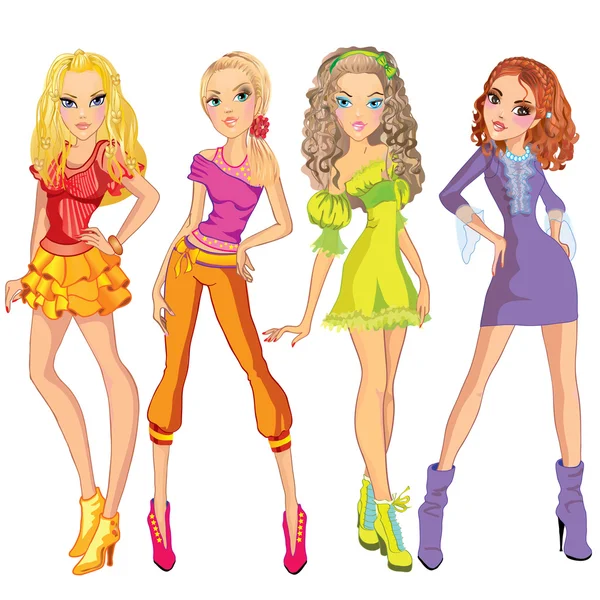 Girls are in a fashionable clothing — Stock Vector